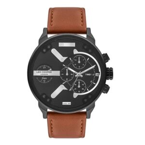 Lee-Cooper-LC07491-662-Men-s-Multi-Function-Black-Dial-Brown-Leather-Watch