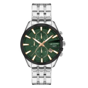 Lee-Cooper-LC07524-670-Multi-Function-Men-s-Watch-Green-Dial-Silver-Stainless-Steel-Band