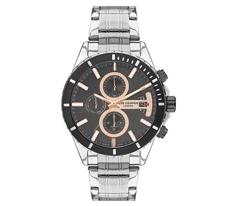 Lee-Cooper-LC07529-060-Multi-Function-Men-s-Watch-Gun-Dial-Silver-Stainless-Steel-Band