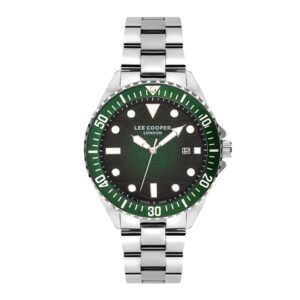 Lee-Cooper-LC07541-370-Multi-Function-Men-s-Watch-Green-Dial-Silver-Stainless-Steel-Band