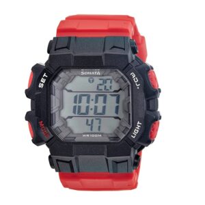 Sonata-77025PP02-Mens-Grey-Dial-Red-Rubber-Strap-Watch-Digital-Display