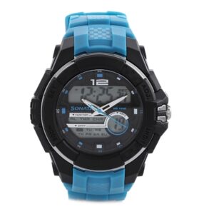 Sonata,77027PP02 Mens Black Dial Blue Rubber Strap Watch,Analog- Digital Display