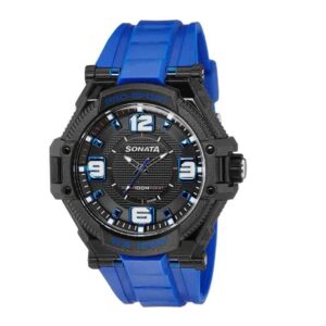 Sonata-77029PP03-Mens-Analog-Black-Dial-Blue-Rubber-Strap-Watch