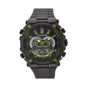 Sonata-77030PP02-Mens-Analog-Digital-Green-Dial-Green-Rubber-Strap-Watch