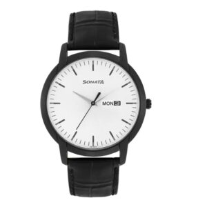 Sonata-77031NL03-Mens-Reloaded-Silver-Dial-Black-Leather-Strap-Watch