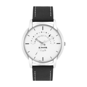 Sonata-77031SL02-Mens-Reloaded-White-Dial-Black-Leather-Strap-Watch