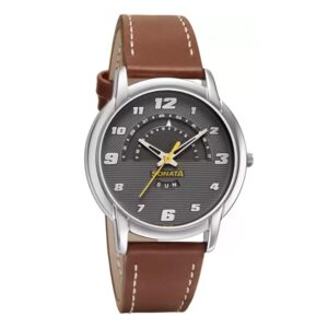 Sonata-77031SL03-Mens-RPM-Analog-Grey-Dial-Brown-Leather-Strap-Watch