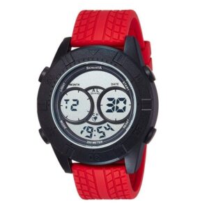 Sonata-77038PP02-Mens-Ocean-Series-Grey-Dial-Red-Plastic-Strap-Watch-Digital-Display