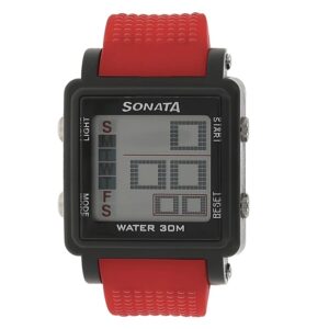 Sonata-77043PP03-Mens-Grey-Dial-Red-Plastic-Strap-Watch-Digital-Display