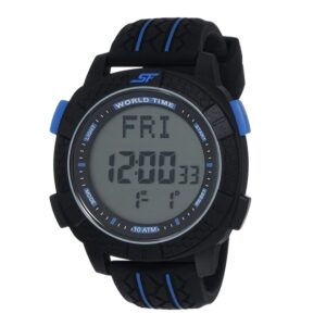 Sonata-77058PP03-Mens-Grey-Dial-Black-Blue-Plastic-Strap-Watch-Digital-Display