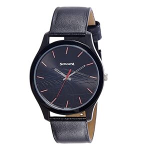Sonata-77063NL01-Mens-NXT-Black-Dial-Black-Leather-Strap-Watch
