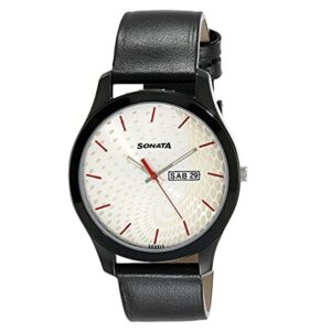 Sonata-77063NL02-Mens-NXT-Silver-Dial-Black-Leather-Strap-Watch