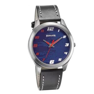 Sonata-77063SL07-Mens-RPM-Midnight-Blue-Dial-Black-Leather-Strap-Watch