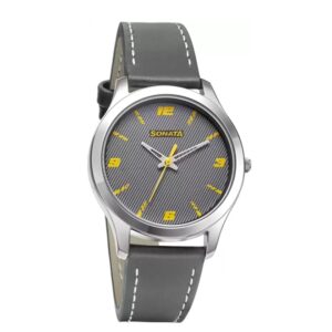 Sonata-77063SL08-Mens-RPM-Grey-Dial-Black-Leather-Strap-Watch