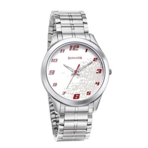 Sonata-77063SM08-Mens-RPM-White-Dial-Silver-Metal-Strap-Watch