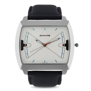 Sonata-77064SL02-Mens-White-Dial-Black-Leather-Strap-Watch