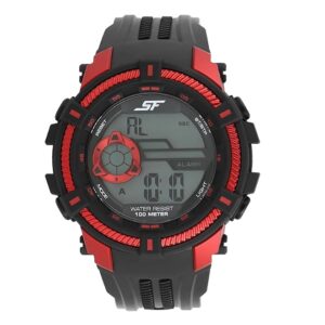 Sonata-77080PP01-Mens-Grey-Dial-Black-Plastic-Strap-Watch-Red-Case-Digital-Display