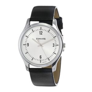 Sonata-77082SL01-Mens-Essentials-Silver-Dial-Black-Leather-Strap-Watch