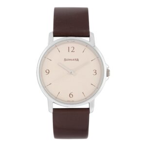 Sonata-77083SL04-Mens-Essentials-Brown-Dial-Brown-Leather-Strap-Watch
