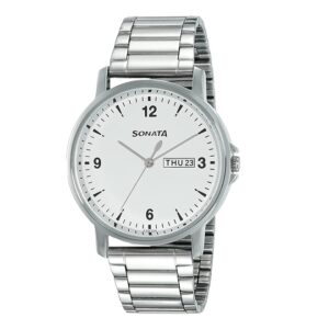 Sonata-77083SM01-Mens-Essentials-White-Dial-Silver-Stainless-Steel-Strap-Watch