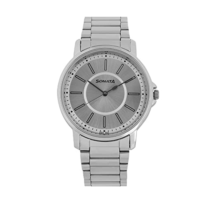 Sonata 77083SM03 Mens Essentials Silver Dial Silver Stainless