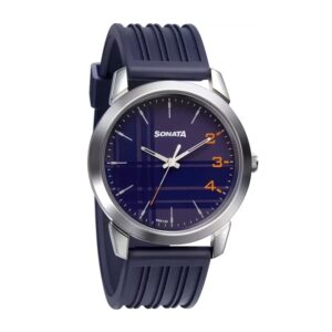 Sonata-77107SP05-Mens-Smart-Plaid-In-Blue-Dial-Blue-Plastic-Strap-Watch