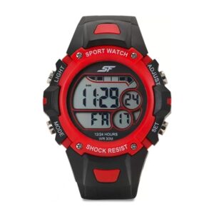 Sonata-77111PP01-Mens-SF-Black-Dial-Black-Plastic-Strap-Watch-with-Red-Case-Digital-Display