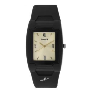 Sonata-7920PP12-Mens-Champagne-Dial-Black-Plastic-Strap-Watch