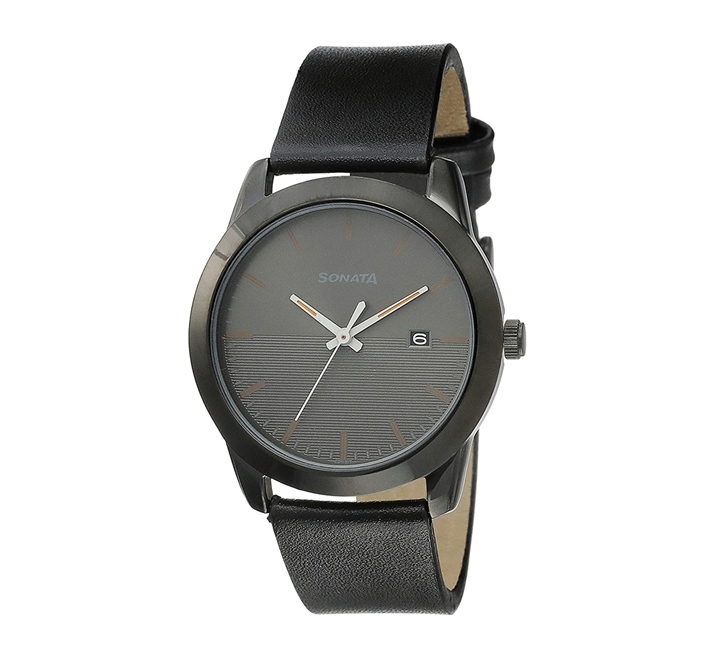 Sonata 7924NL02 Mens Reloaded Anthracite Dial Black Leather Strap Watch Buy Online in Bahrain Dukakeen