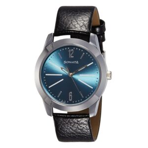 Sonata-7924SL07-Mens-Blue-Dial-Black-Leather-Strap-Watch