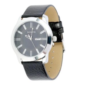 Sonata-7924SL10-Mens-Black-Dial-Black-Leather-Strap-Watch