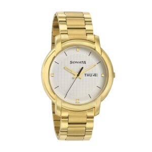 Sonata-7954YM05-Mens-Utsav-White-Dial-Gold-Stainless-Steel-Strap-Watch