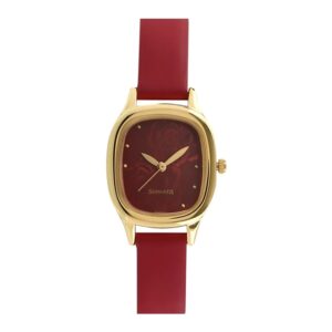 Sonata-8060YL03-WoMens-Red-Dial-Red-Leather-Strap-Watch-Gold-Case