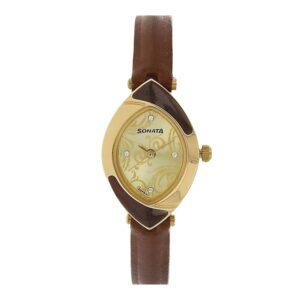 Sonata-8069YL03-WoMens-Champagne-Dial-Brown-Leather-Strap-Watch