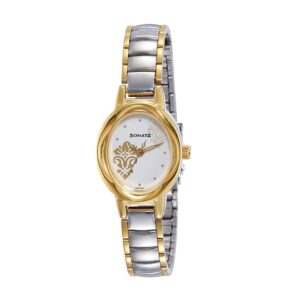 Sonata-8085BM02-WoMens-White-Dial-Silver-Gold-Stainless-Steel-Strap-Watch