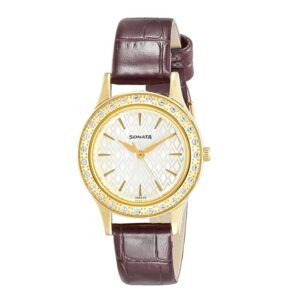 Sonata-8123YL04-WoMens-Stardust-Silver-Dial-Brown-Leather-Strap-Watch