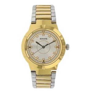 Sonata-8138BM01-WoMens-White-Dial-Silver-Gold-Stainless-Steel-Strap-Watch