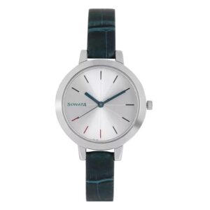 Sonata-8141SL02-WoMens-Silver-Dial-Blue-Leather-Strap-Watch