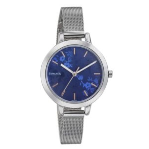 Sonata-8141SM10-WoMens-Blue-Dial-Silver-Lining-Stainless-Steel-Strap-Watch