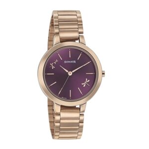 Sonata-8141WM02-WoMens-Purple-Dial-Gold-Stainless-Steel-Strap-Watch