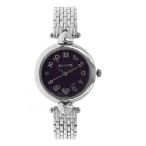 Sonata-8143SM01-WoMens-Black-Dial-Silver-Stainless-Steel-Strap-Watch