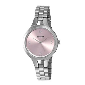 Sonata-8151SM03-WoMens-Steel-Daisies-Pink-Dial-Silver-Stainless-Steel-Strap-Watch