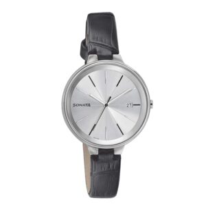 Sonata-8159SL01-WoMens-BusyBees-Silver-Dial-Black-Leather-Stap-Watch