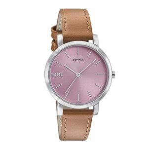 Sonata-8164SL02-WoMens-Pink-Dial-Brown-Leather-Strap-Watch
