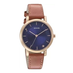 Sonata-8164WL01-WoMens-Blue-Dial-Brown-Leather-Strap-Watch