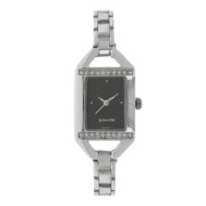 Sonata-87005SM01-WoMens-Black-Dial-Silver-Stainless-Steel-Strap-Watch