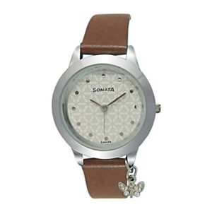 Sonata-87019SL05-WoMens-Analog-White-Dial-Brown-Leather-Strap-Watch
