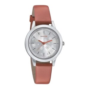 Sonata-87019SL11-WoMens-Silver-Dial-Brown-Leather-Strap-Watch