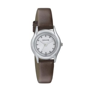 Sonata-87020SL01-WoMens-Essentials-White-Dial-Brown-Leather-Strap-Watch
