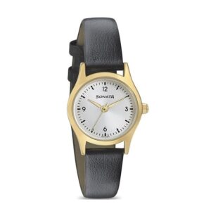 Sonata-87025YL04-WoMens-Essentials-Silver-Dial-Black-Leather-Strap-Watch